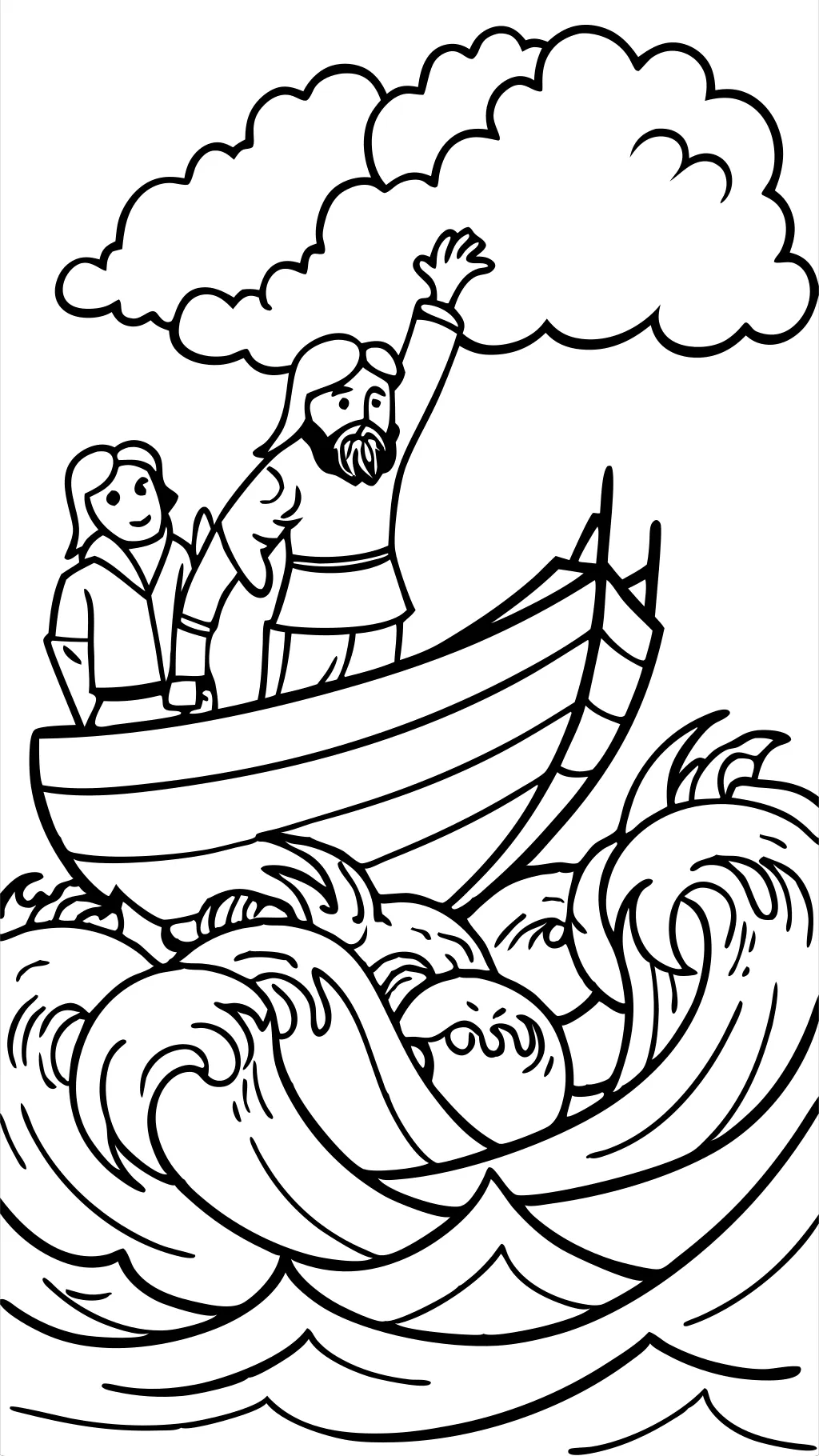 Jésus Stills the Storm Coloring Page